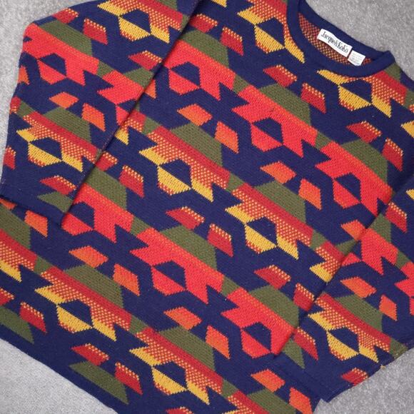 VTG Colorful Aztec Geometric XL Multicolor Chunky Knit Long Sleeve Sweater - Picture 8 of 10